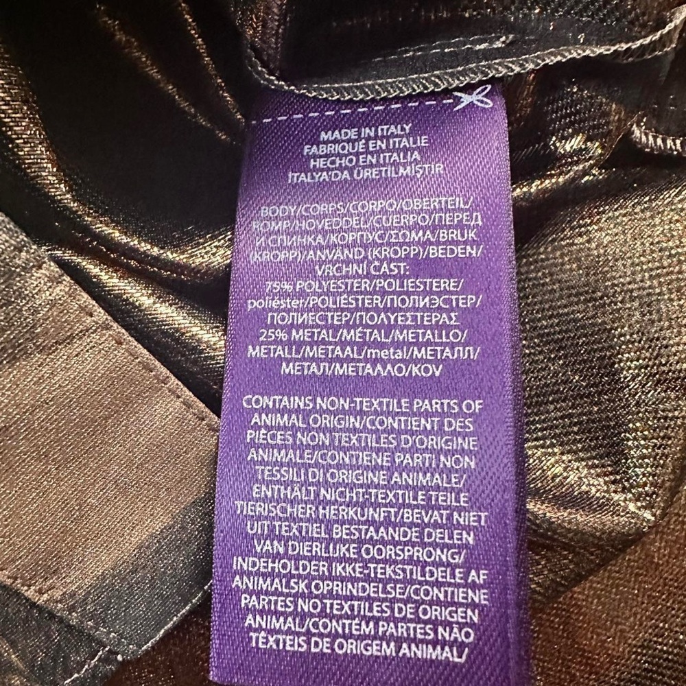 Ralph Lauren Purple Label Women’s Keara Ruffle Bib-Front Metallic Lame Shirt - Picture 3 of 5